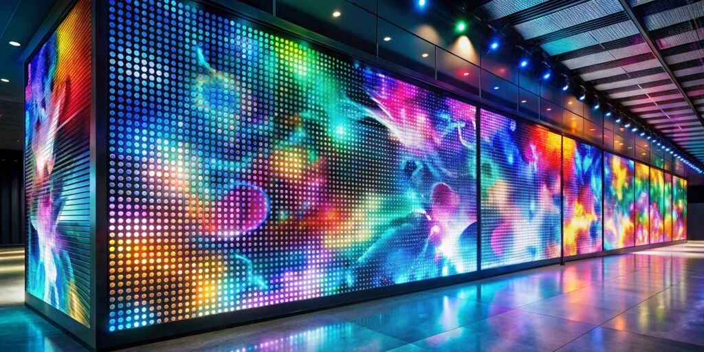 İç Mekan LED Ekran Kullanım Alanları ve İşletmelere Sağladığı Avantajlar 1 led wall abstract artwork