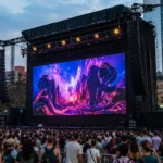 Etkinlik sahnesinde kurulu rental LED ekran sistemi